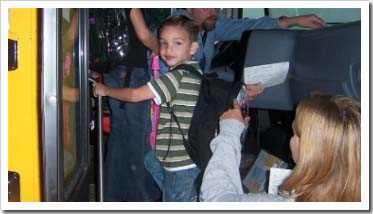 Ryan getting on the bus for his first day of school.